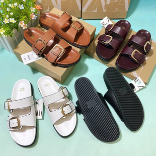 Za Africa Cross-Border Specializes in Popular Models with Two Straps and Hardware Buckles for Women's Slippers, Fashionable Summer Sandals