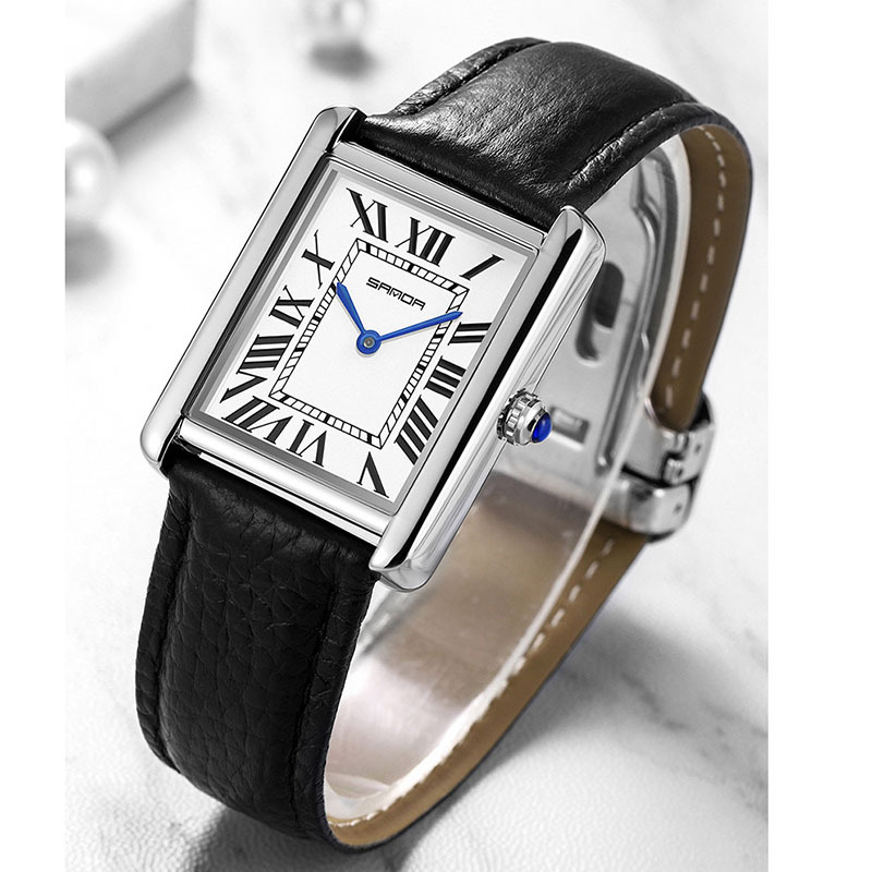 High-Looking Popular Live Broadcast 2024 New Men's and Women's Couple Watch Rectangular Genuine Leather Belt with Litchi Pattern Retro Luo