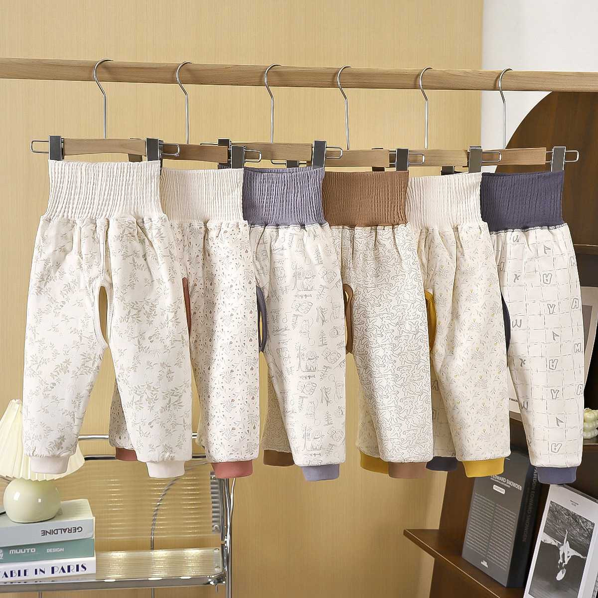 (Machine-washable cotton) Baby open-crotch cotton pants, high-waisted, belly-protecting, thickened warm pants for boys and girls in autumn and winter, quilted pants