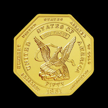 新品1851美国亨伯特八边形工艺品硬币镀金外国纪念章收藏鹰雕徽章