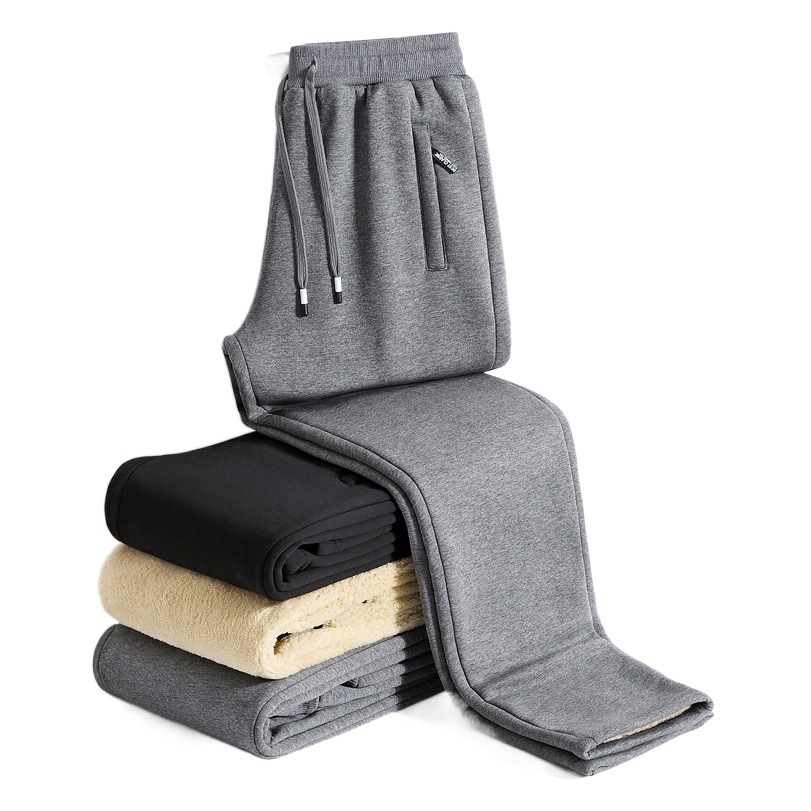 Cross-border fleece pants men's winter casual pants fleece-lined thickened winter sports pants warm cotton couple sweatpants men
