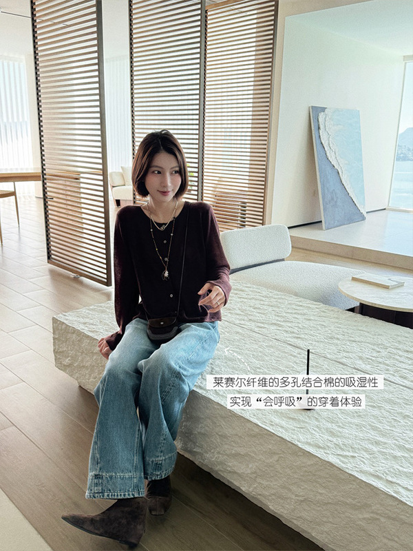 朵妮DN 重工翻边水洗莱赛尔混纺分割宽脚边牛仔裤直筒裤拖地裤女|undefined