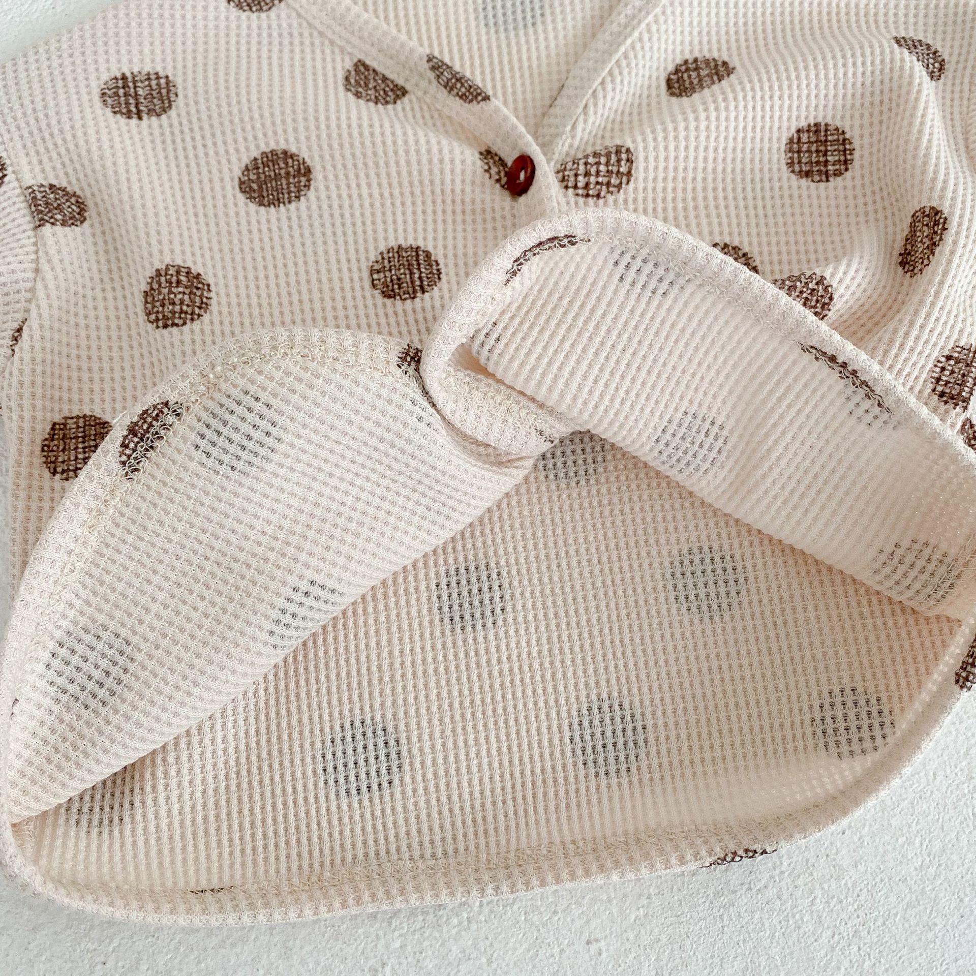 INS2024 Autumn Waffle Dot Print Set for Boys Girls Baby Top and Pants, Two Piece Home Clothes_voghion.com