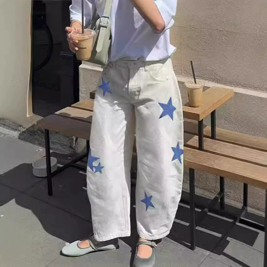 Корейская версия бренда Tide INS уличная ретро вышитая джинсовая длинная брюки повседневная прямая широкая ножка свободная нейтральная пара одежда