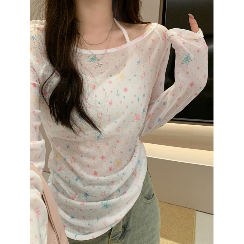 American-Style Spicy Girl Off-Shoulder Long-Sleeve Sun-Protective T-Shirt for Women, Spring Niche Slim-Fit Casual Top, Trendy on Instagram American-Style Spicy Girl Off-Shoulder Long-Sleeve Sun-Protective T-Shirt for Women, Spring Niche Slim-Fit Casual Top, Trendy on Instagram