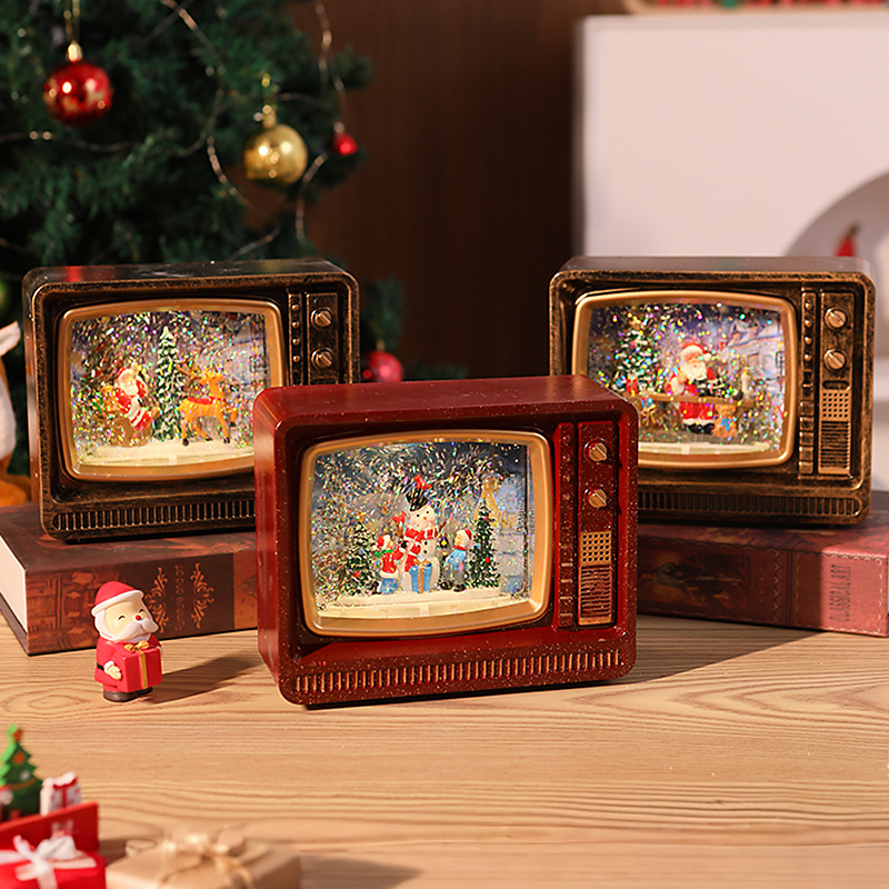 Caja de música navideña con luces, decoración luminosa de Santa Claus, árbol y nieve