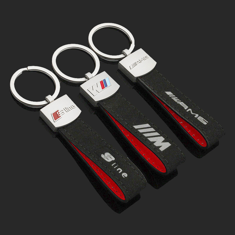 Cross-border suede M three-color sports logo Audi Sline Mercedes-Benz AMG car logo keychain pendant