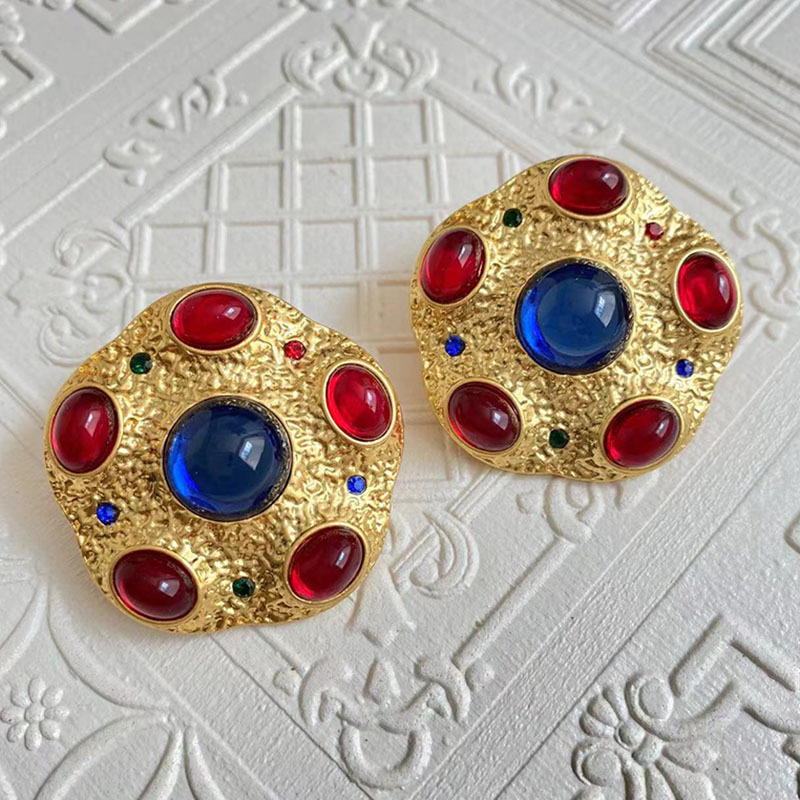 Retro Geometric Alloy Plating Artificial Gemstones Women's Ear Studs 1 Pair display picture 1