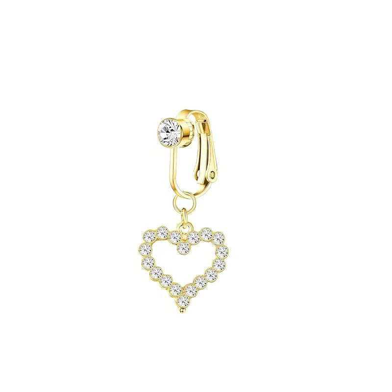 Anello minimalista in acciaio inossidabile a forma di cuore con zircone, senza ombelico, orecchini a clip non forati, gioielli da piercing_voghion.com
