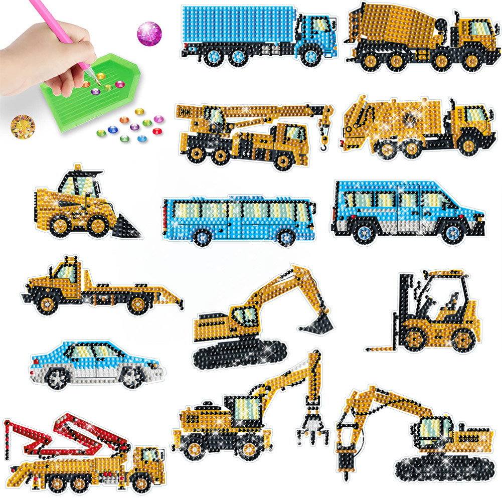Mejor-venta excavadora coche pintura diamante pegatinas gratis DIY pegatinas ladrillo pintura pegatinas de pared pegatinas hechas a mano de los niños de diamantes redondos