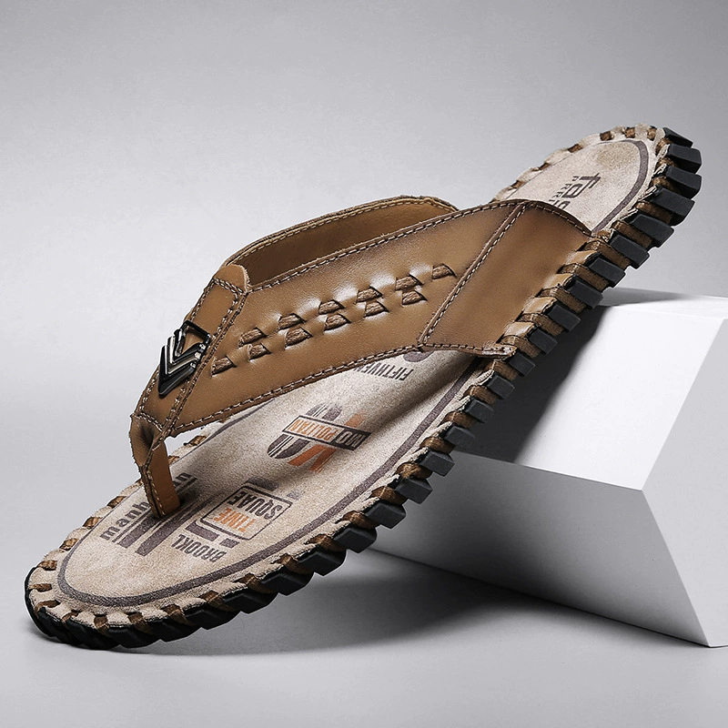 7285 мужские шлепанцы, уличные шлепанцы, летние плоские сандалии ручной работы из воловьей кожи больших размеров, трансграничные сандалии, повседневные