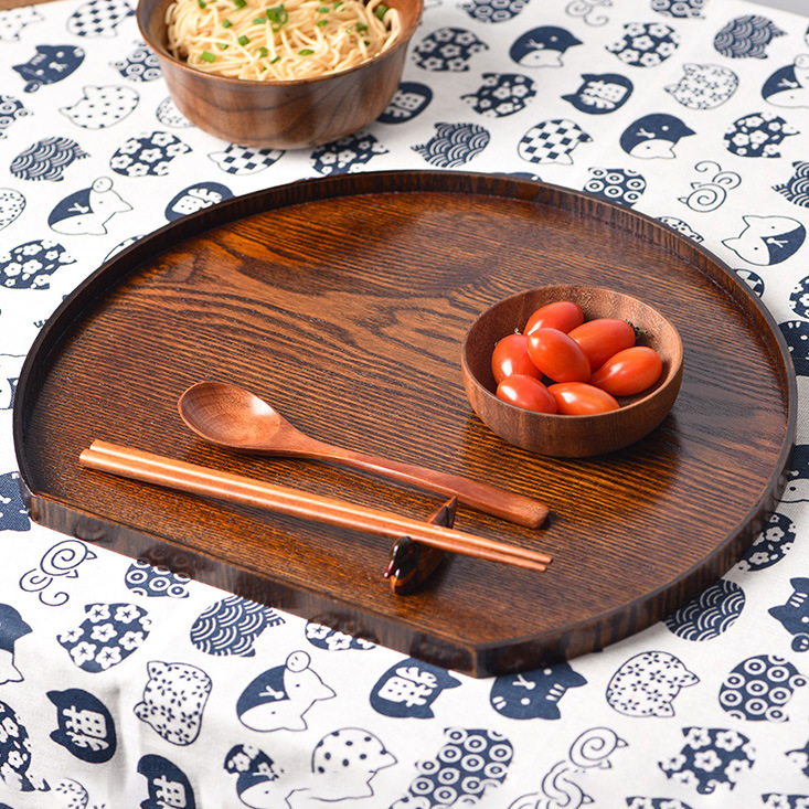 INS estilo bandeja de madera una persona comida vajilla cafetería Placa de decoración placa bandeja de té japonés y coreano semicírculo placa de madera al por mayor