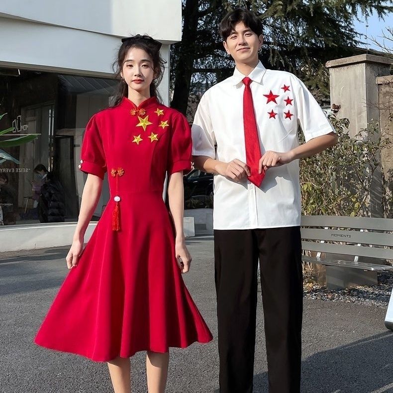 合唱演出服长裙红歌舞台合唱团成人比赛指挥表演服红色礼服|undefined