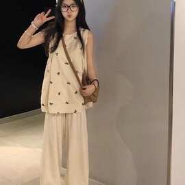 蝴蝶结无袖T恤女夏装设计感小众减龄百搭上衣大版宽松背心娃娃衫