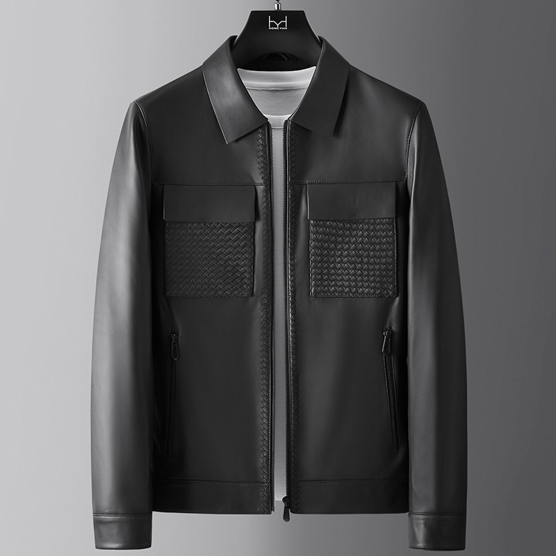 Top Sheepskin Genuine Leather Men's Slim-fit Short Lapel Leather Jacket Haining Business Fashionable Soft Leather Jacket