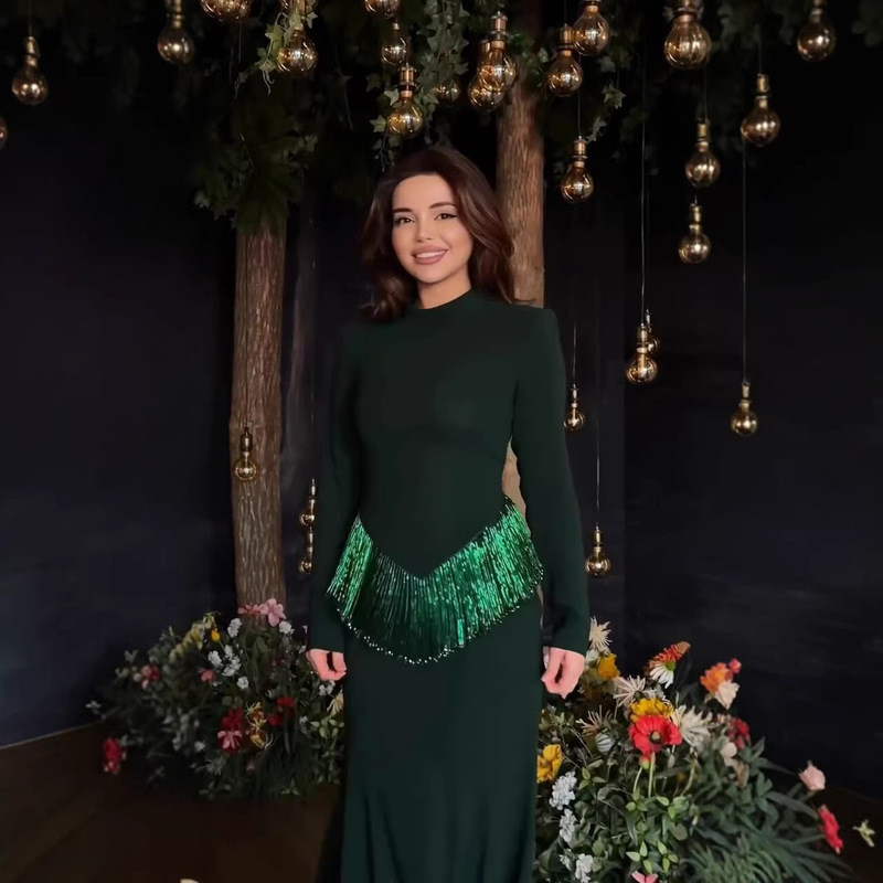 European and American Amazon Women's Clothing 2026 Spring New Fashion Slim-Fit Long-Sleeve Bodycon Tassel Dress Latin Dance Outfit European and American Amazon Women's Clothing 2026 Spring New Fashion Slim-Fit Long-Sleeve Bodycon Tassel Dress Latin Dance Outfit