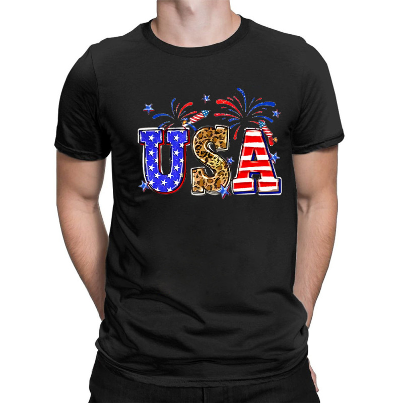 Fashion Cotton T-shirt Independence Day American Striped Leopard Print T-shirt Men and Women Short Sleeve Shirt Hip Hop Casual Fashion Cotton T-shirt Independence Day American Striped Leopard Print T-shirt Men and Women Short Sleeve Shirt Hip Hop Casual