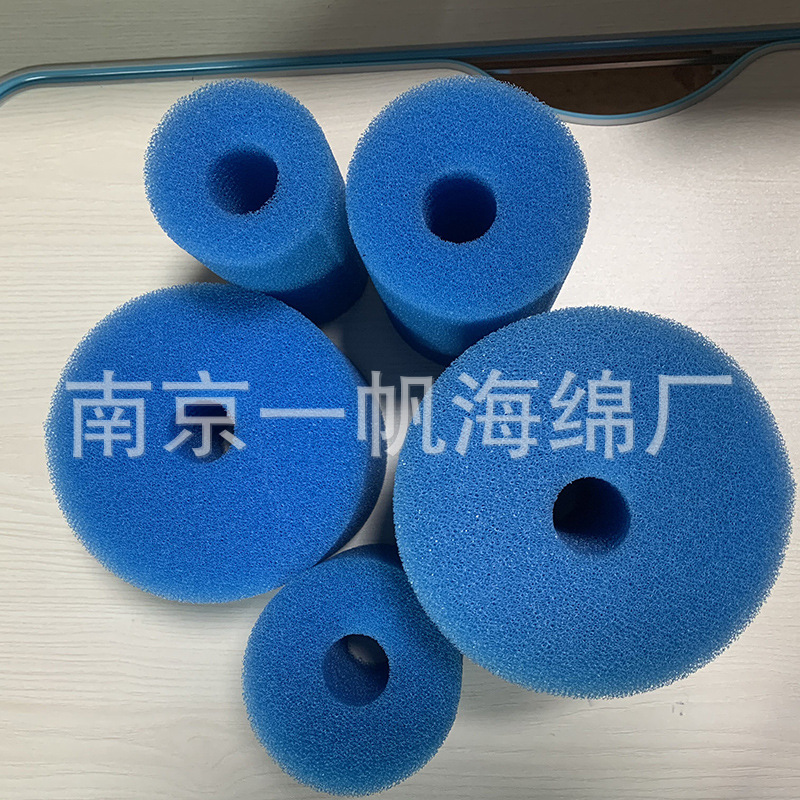 蓝色泳池过滤棉柱子滤芯圆形圆柱海绵管黑色聚氨酯pu发泡片材定制