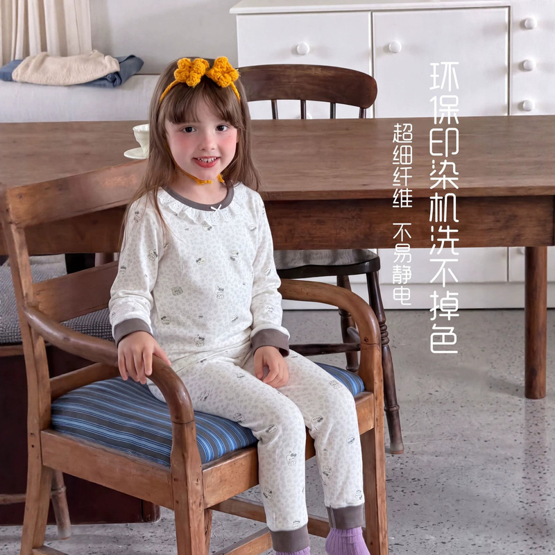 Anmeiya Children's Autumn Long-Sleeve Set Wool Pullover with Cuffs Comfortable Children's Pajamas Manufacturer Wholesale Anmeiya Children's Autumn Long-Sleeve Set Wool Pullover with Cuffs Comfortable Children's Pajamas Manufacturer Wholesale