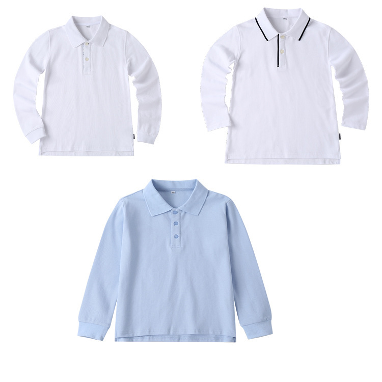 Academy-Style School Uniforms for Primary and Secondary Schools, Spring and Autumn Children's Class Uniforms, Student Solid Color Long-Sleeve T-Shirt Tops