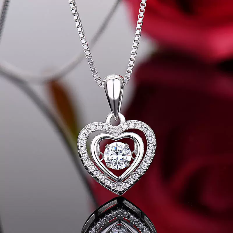 2021新款女s925项链心形灵动吊坠锁骨韩版学生礼物短款一件代发