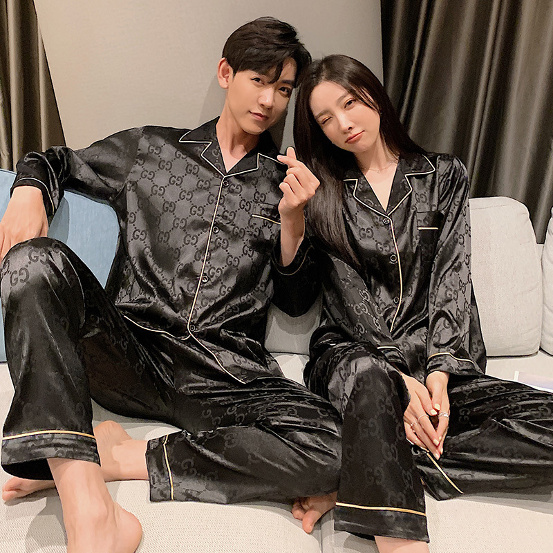 Comercio exterior al por mayor pareja pijamas primavera y otoño de manga larga hielo seda gordito niña más tamaño los hombres desgaste del hogar traje las mujeres