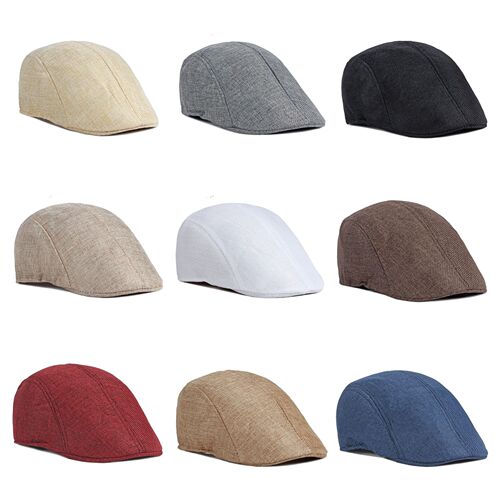 Hat men's simple light plate imitation linen beret British retro summer breathable duck bill forward cap middle-aged and elderly hat