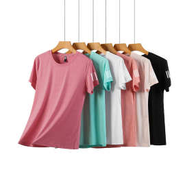 冰丝弹力休闲短袖情侣款大码上衣夏冲孔网眼冰感运动T恤百搭通勤