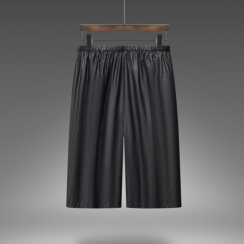 Quần short nam dáng ống đứng vải lụa tơ tằm cạp chun — quần crop đen