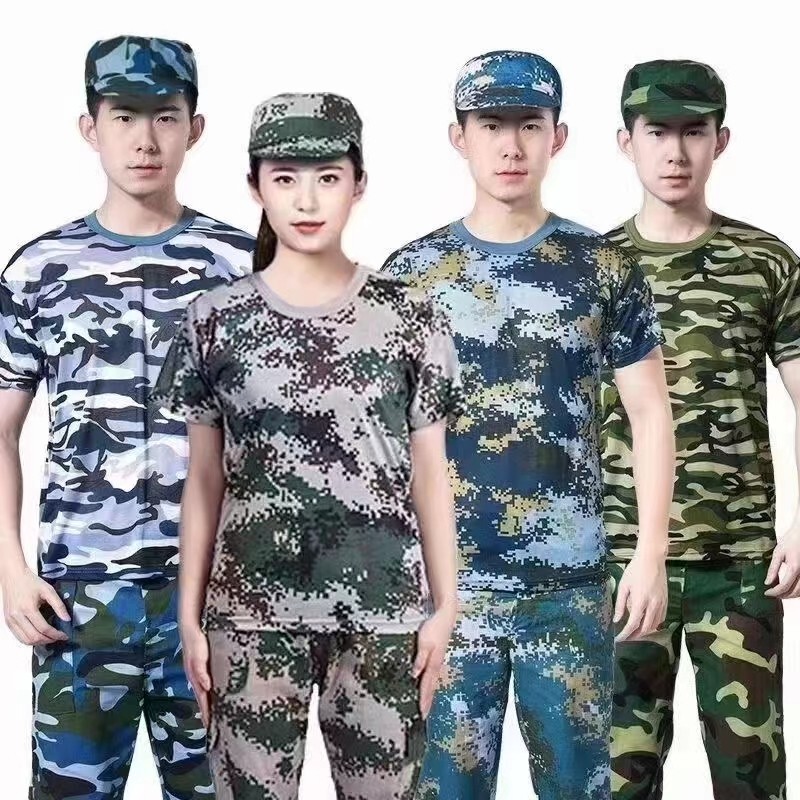 Summer and Autumn Military Training T-Shirts, Shorts, Shoes, Hats, Military Training Cotton Short-Sleeve Vests, Breathable Quick-Dry Camouflage Student Training Uniform Set