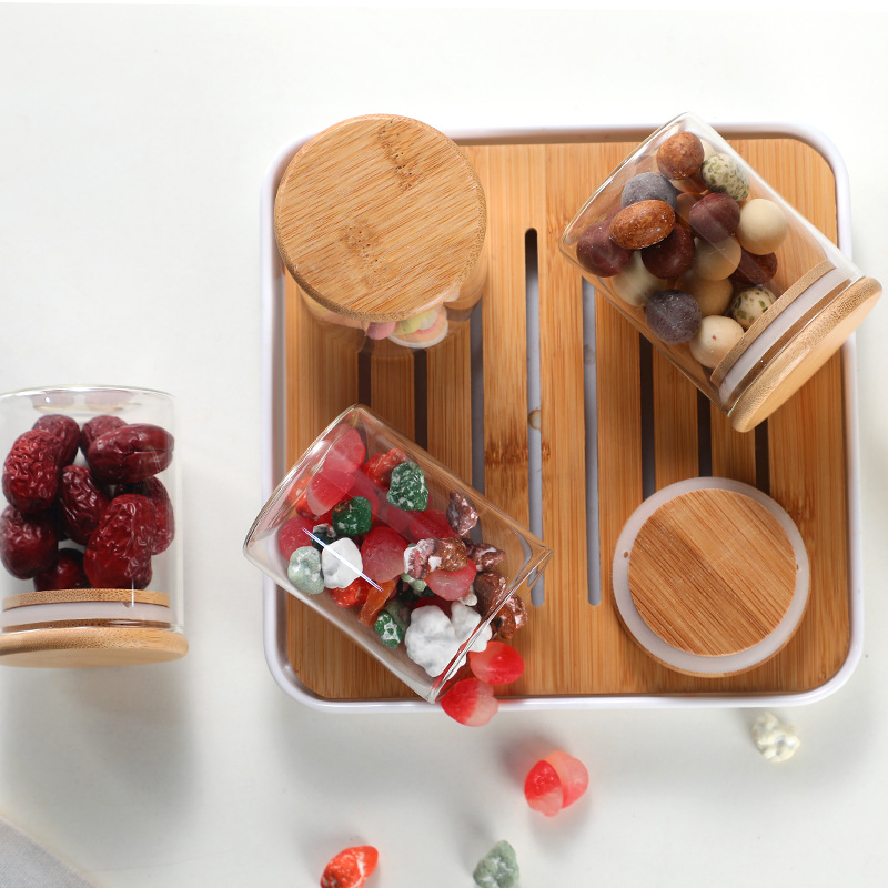 65 diámetro 10 piezas de pequeña capacidad botella de almacenamiento de vidrio de borosilicato a prueba de humedad té snack encurtidos condimento tarro de almacenamiento