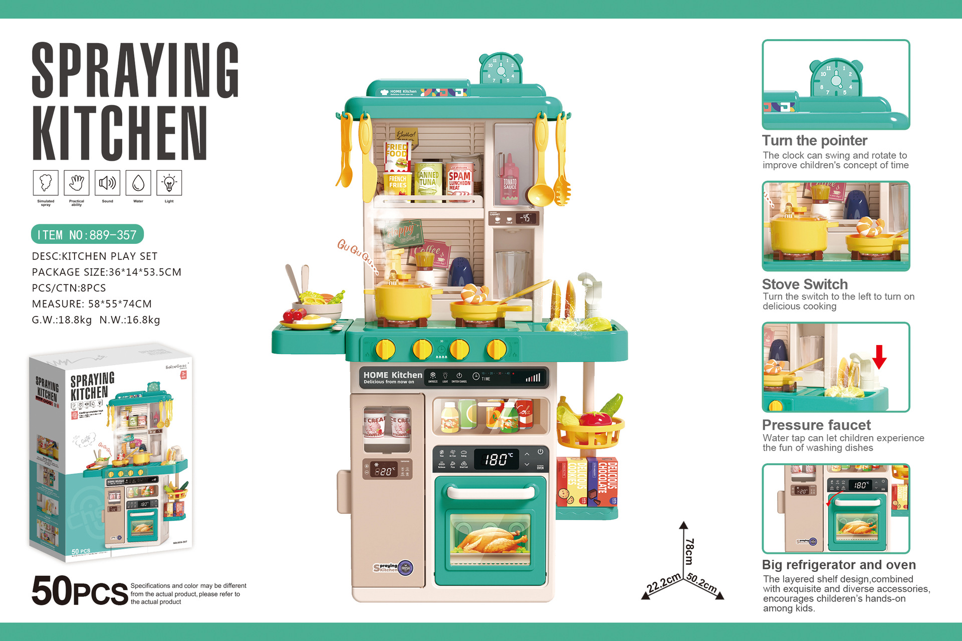 Beibigu Comercio exterior simulación de los niños juguetes de cocina humo agua vajilla juego de mesa casa Juguetes