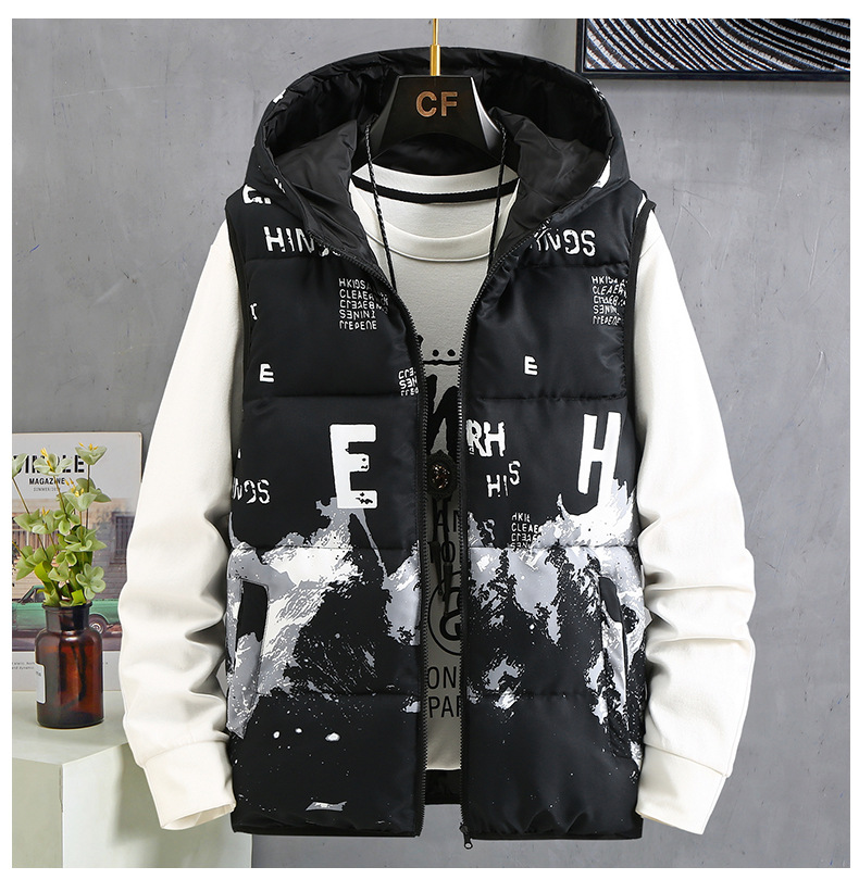 Daunenweste Herbst und Winter Neue Herrenbekleidung Kurzmantel auf beiden Seiten Lose Kapuze Beliebtes Baumwoll-Tanktop_voghion.com