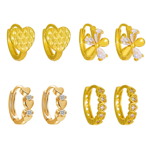 European and American Instagram-style minimalist micro-inlaid zircon flower earrings—trendy, elegant, niche-design heart-shaped patchwork ear clips