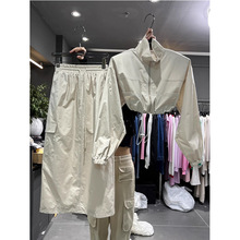 韩版春夏新款拉链短款防晒外套运动风工装半身裙两件套女时尚套装