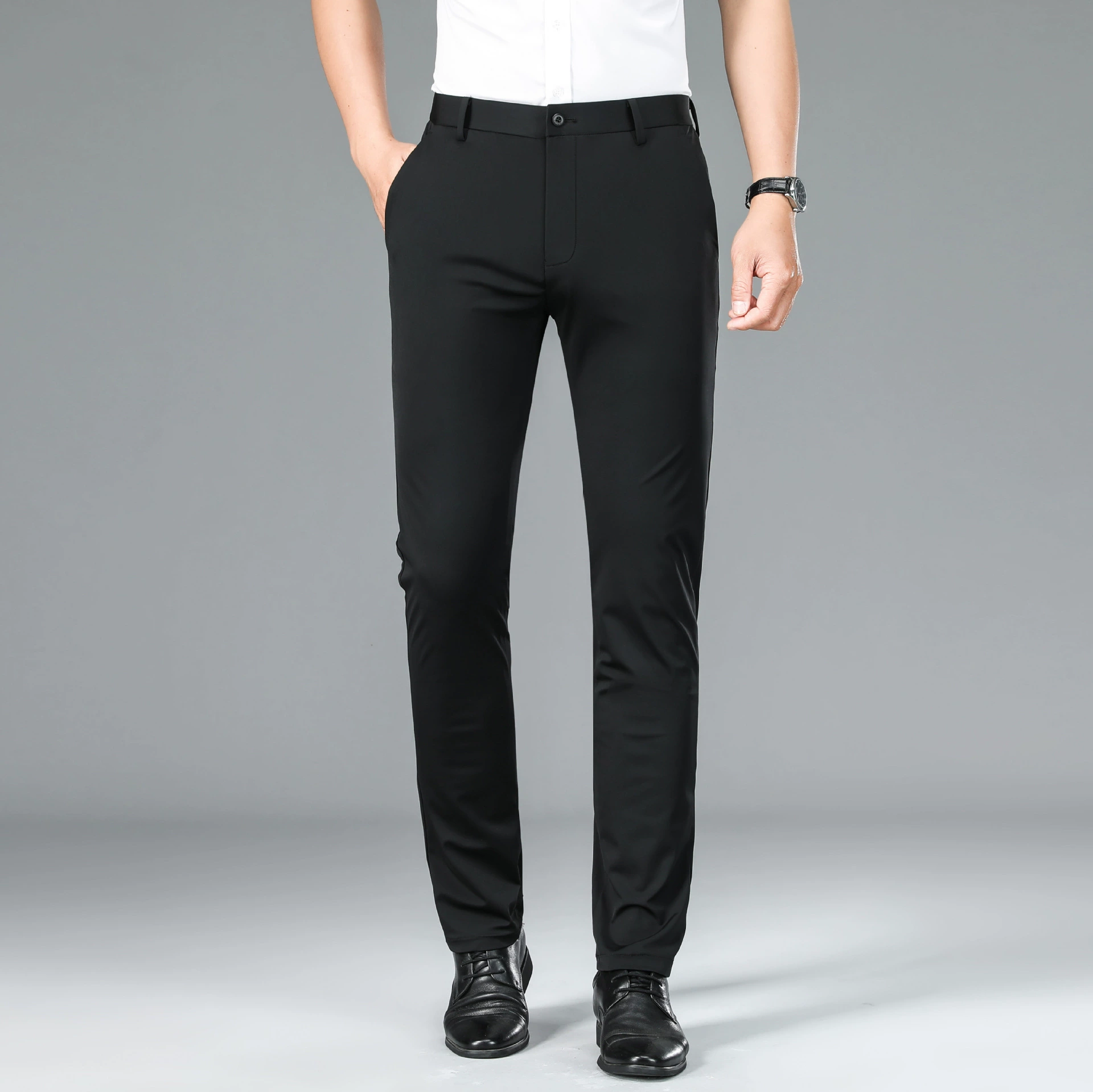 Весенние и осенние нейлоновые повседневные деловые брюки для мужчин на работе, дышащие, четырехсторонние, высокоэластичные, без железа, против морщин, универсальные деловые брюки