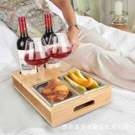 家用桌面遥控器手机收纳盒木制沙发零食盒实木多格干果点心储物盒