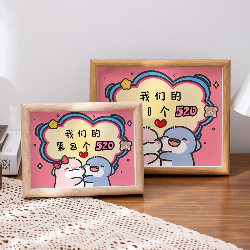 Manufacturer Wholesale Chinese Valentine's Day Couple Funny Calligraphy and Painting Photo Frame Table Creative Ornaments Valentine's Day Anniversary Gift Delivery