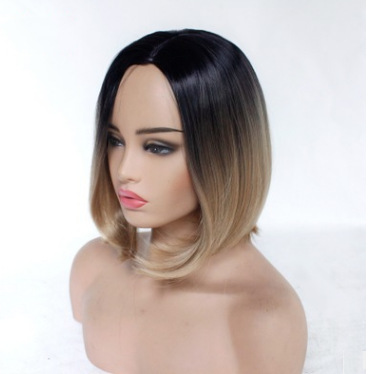 Peruca de cabello corto marrón de encaje de fibra química europea y americana frente LW0289