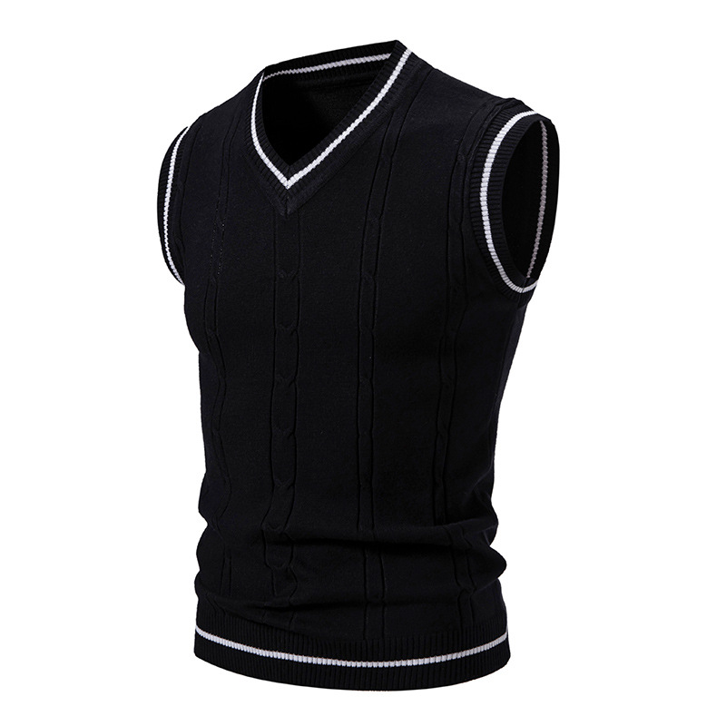 Foreign Trade Cross-Border European and American Sleeveless Knitwear Men's Youth Wool Vest Vest Knitwear Waistcoat V Neck Pullover Autumn and Winter