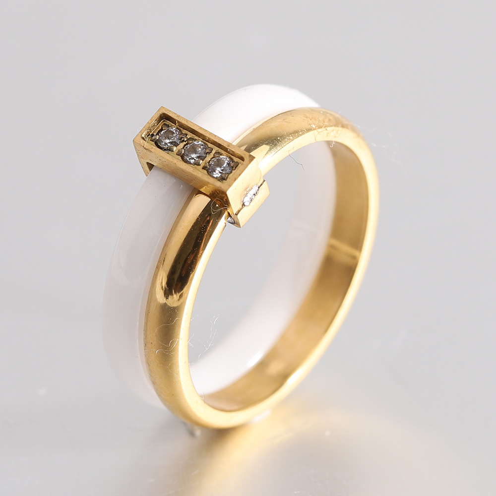 Simple Style Round Titanium Steel Ceramics Plating Inlay Zircon Rings display picture 2