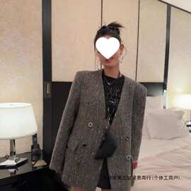 时尚小香风彩点粗花呢外套2025秋冬季新款女羊毛韩版西装外套氨纶