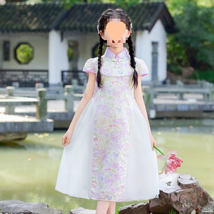 Girls' Cheongsam Skirt Summer Chinese Style Summer New Style Children's Style Princess Skirt Medium and Large Children's Chiffon Dress
