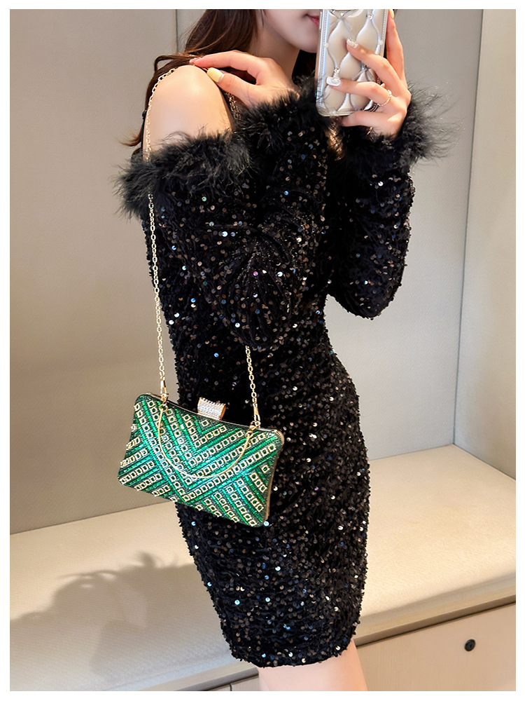 High-end evening dress, lady's water diamond clutch bag, diamond-encrusted bag, colorful diamond chain cheongsam bag, evening bag, women's handbag undefined
