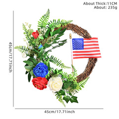 Newly Designed Cross-Border American Flag Independence Day Wicker Artificial Flower Ring Door and Wall Hanging Home Independence Day Decorative Ornament