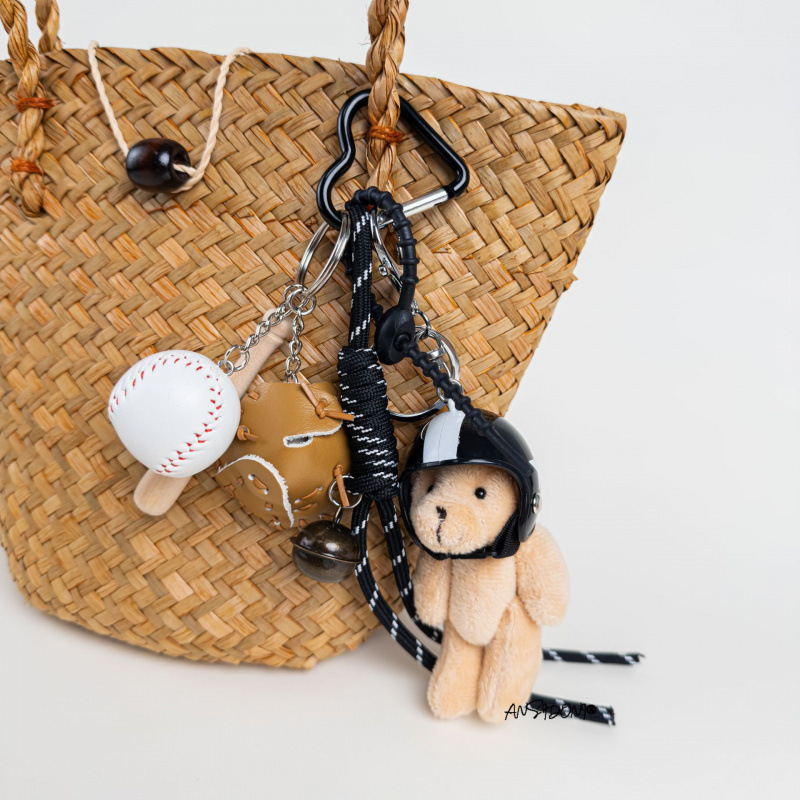 Hand-Woven Rope Maillard Style Miu Series Helmet Bear Bag Pendant Ins Exquisite Girl Keychain Pendant