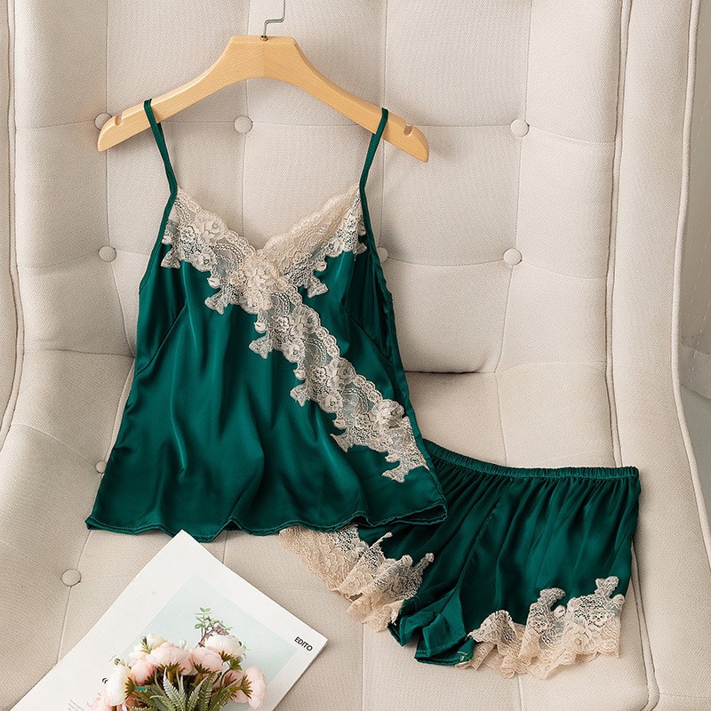 Sexy Lingerie for Women Spring and Summer Thin Ice Silk Suspender Shorts Two-Piece Set Internet Celebrity Style Pure Lust Vest Suit