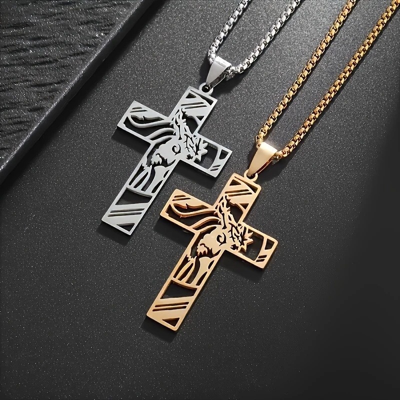 New Cross-Border Hollow Cross Stainless Steel Necklace Jewelry Men's Pendant Jewelry Accessories Titanium Steel Accessories Wholesale