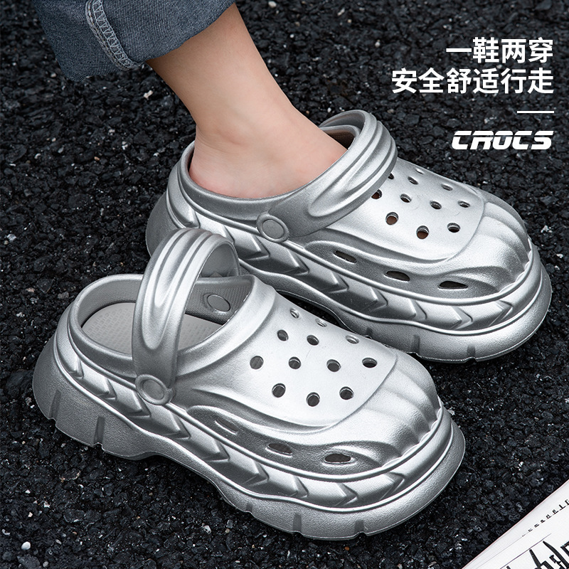 Croc Shoes Men's 2025 Summer Outer Wear Thick-Soled Dual-Purpose Toe-Toe Breathable Outdoor Sports Beach Sandals
