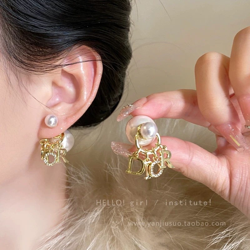 27 # Dixr pearl pentagram gold rhinestone small di earrings